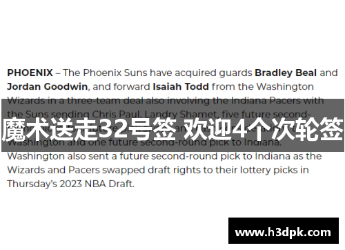 魔术送走32号签 欢迎4个次轮签